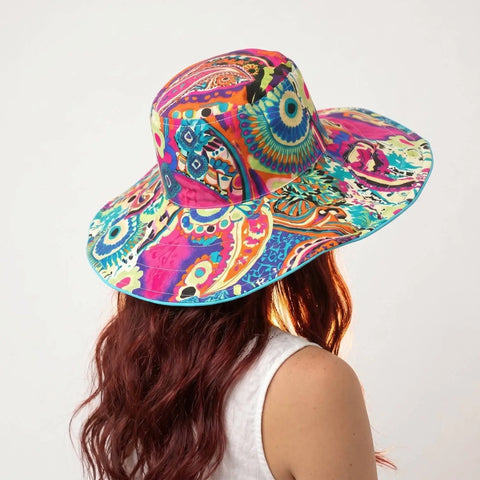 Reversible Colorful Wide Brim Summer Sun Hat - Sun Hats