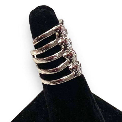 Silver Rib Caged Statement Ring