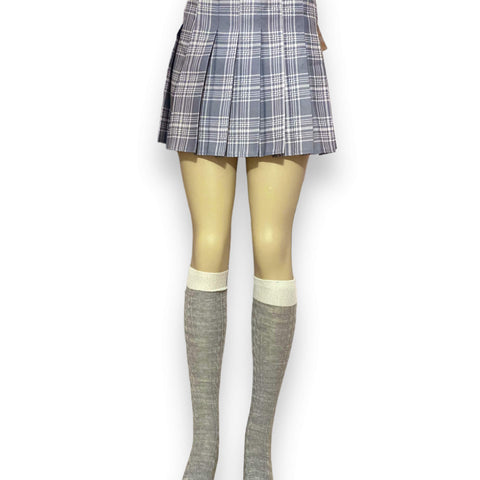 Gray Tartan Pleated Mini Skirt