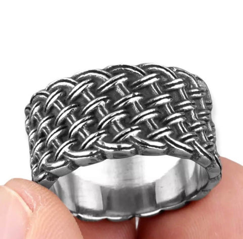 Silver Basket-Weave Wide Ring - Wild Time Fashion