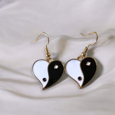 Yin Yang Heart Drop Earrings