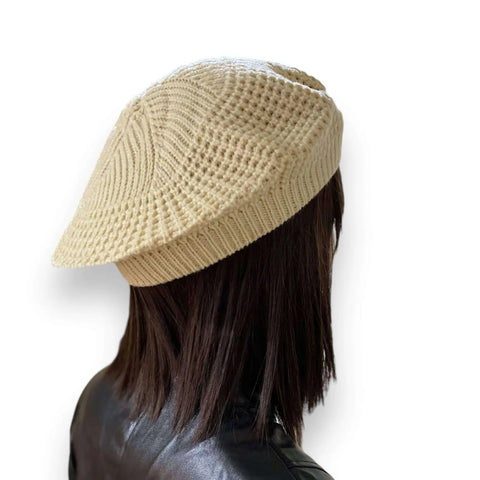 all season slouchy crochet knit beret tall crown adjustable fit dreadlock friendly in beige gray or white acrylic streetwear headwear