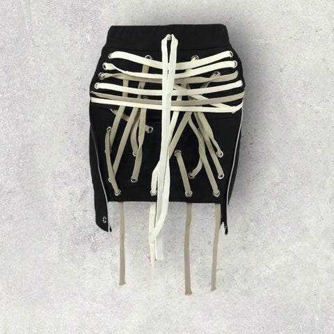 Black Entanglement White Laced Mini Skirt with Side Pockets - XL or 1XL - Wild Time Fashion