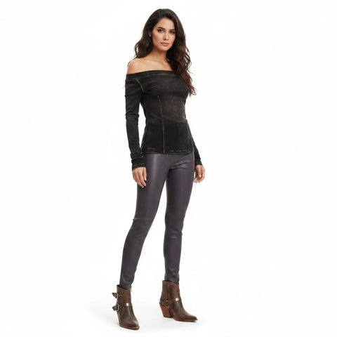 Women's Balenciaga Gray Leather Skinny Pants with zipper details and mid-rise skinny fit / 30