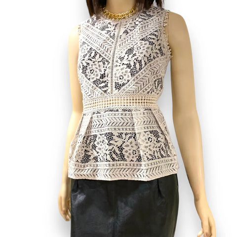 Beige Sleeveless Floral Ruffle Top