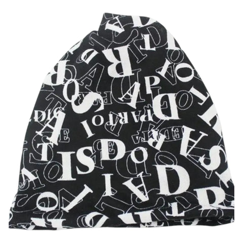 Black Allover Lettering 3-in-1 Beanie Cap with stretch jersey and Y2K streetwear style
