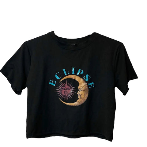 Black Celestial Graphic Crop Top - Wild Time Fashion