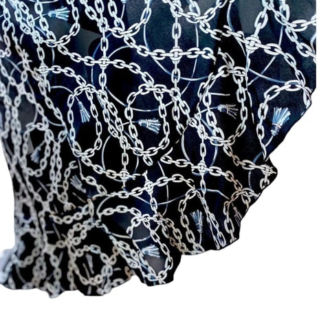 Black White Chain Tassel Print Midi A-line Wrap Skirt
