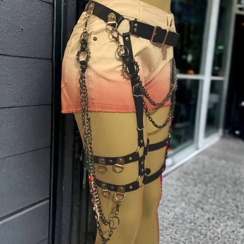 Black Chunky Layered Pants Chains Spiked o-ring design, perfect for goth, grunge, to streetwear  accessory!