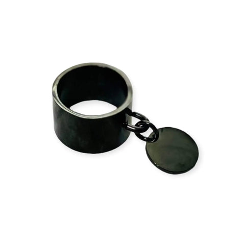 Black Coin Charm Statement Ring white background size 11