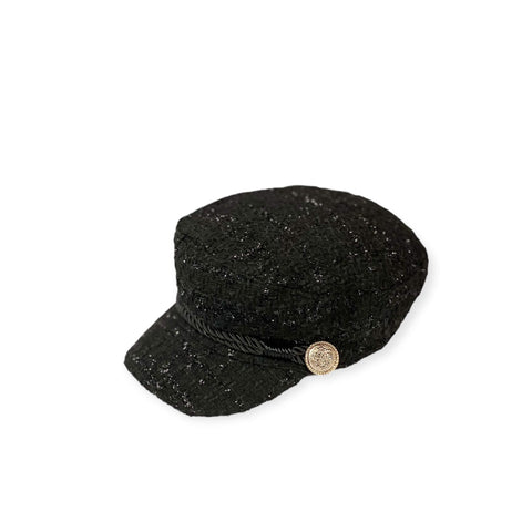 Vintage Black Tweed Newsboy Cap for Women - Wild Time Fashion