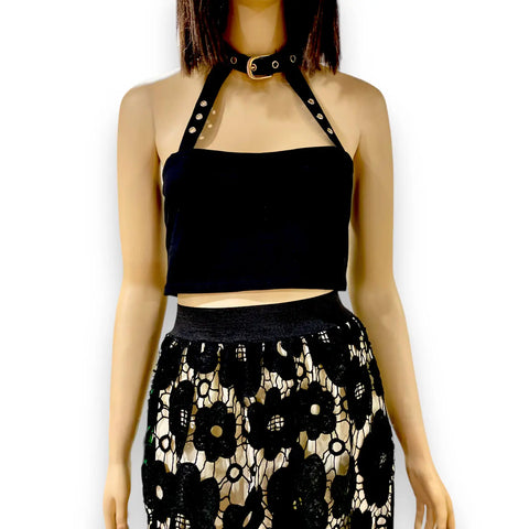 Black Cut Out Buckle Collar Crop Top