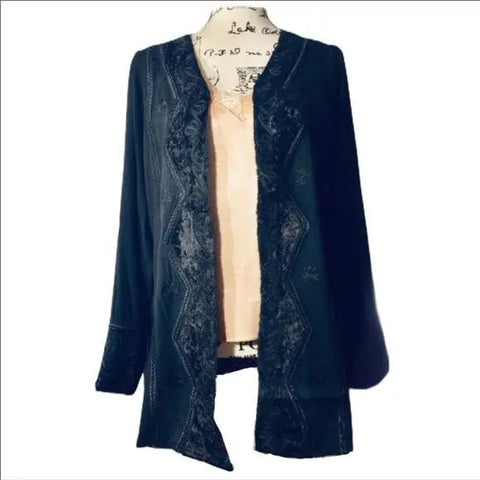 Women’s Black Embroidered Blazer Layering Staple Size Medium Hand crafted apparel 