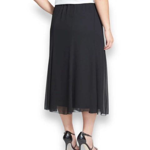 Black Flowy Chiffon Midi Skirt pull on elastane waist a-line tulle plus size 2X