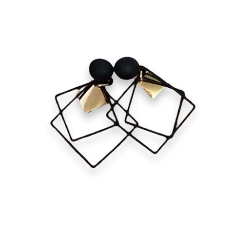 Black Gold Geo Squares Dangle Earrings
