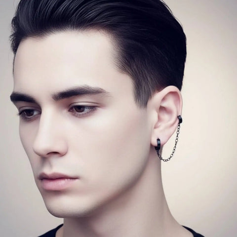 Black Handcuff Chain Hoop Earrings unisex style one size for all 