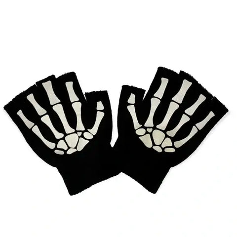 glow-in-the-dark skeleton fingerless gloves 
