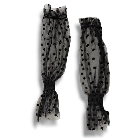 Black Sheer Velvet Polka Dot Ruffle Arm Covers hearts or round velvet adjustable one size