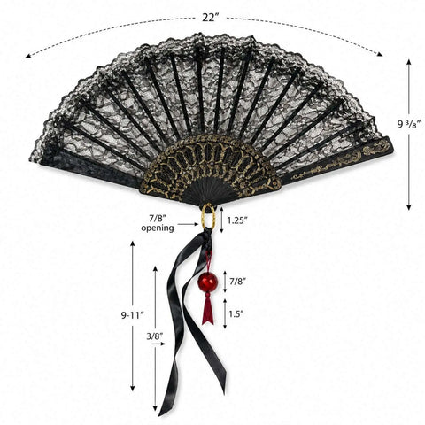 Black Lace Vintage Handheld Fan measurements image