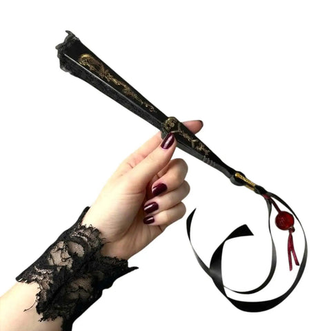 Black Lace Vintage Handheld Fan folding gold filagree black red beaded tassel 