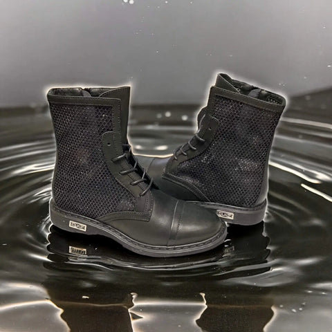 Black Leather Metallic Mesh Boots women's cult size 9 mid height boots