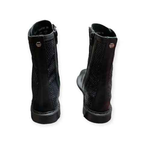 Black Leather Metallic Mesh Boots women's cult size 9 mid height boots
