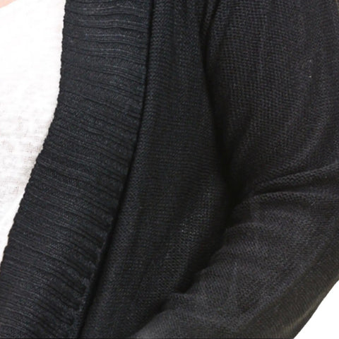 Black Lightweight Mid Length Knit Cardigan Sweater rib knit trim