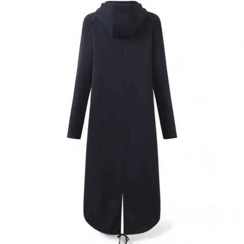 Black Long Zipper Fleece Hooded Jacket