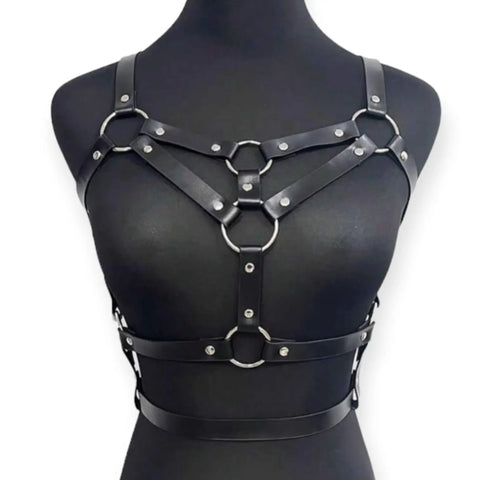 Black O-Rings Chest Harness Belt Woven Adjustable Shoulder Waist Straps