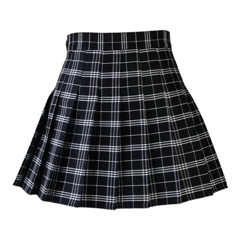Black plaid pleated mini skirt with hidden shorts lining – punk and Y2K fashion