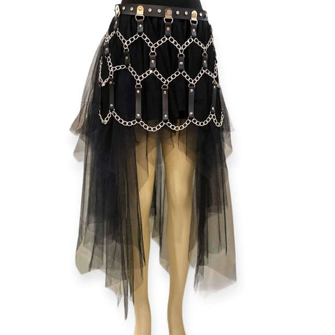 Black princess tulle high low maxi skirt with mesh layers, short liner, and dramatic sheer train – gothic, punk, Y2K, and coquette fashion