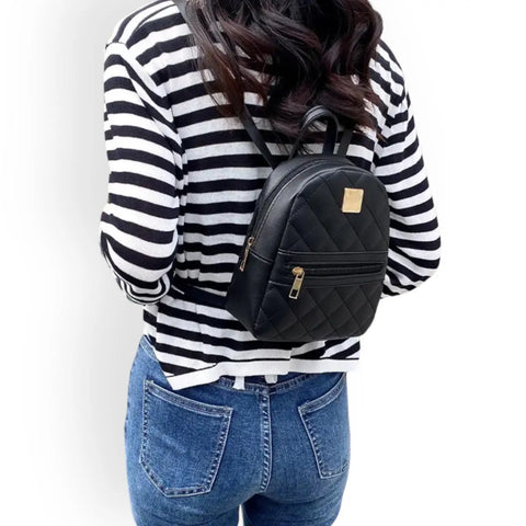 Black Quilted Mini Backpack Bag