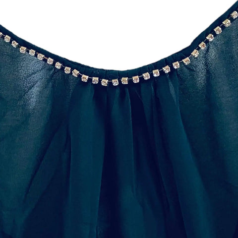 plus size black mesh camisole top with rhinestone neckline and adjustable straps