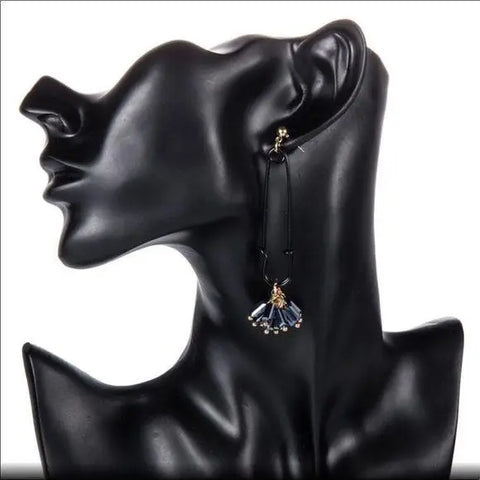 Black Safety Pin Seed Bead Tassel Earrings