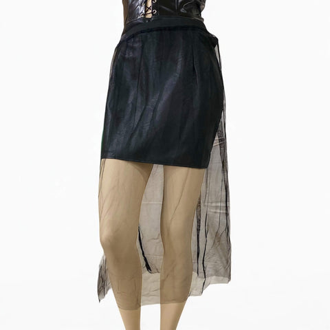 Black Sheer A-line Midi Skirt