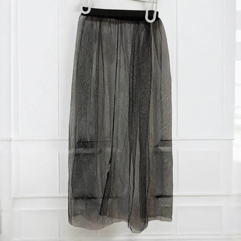 Black Sheer A-line Midi Skirt