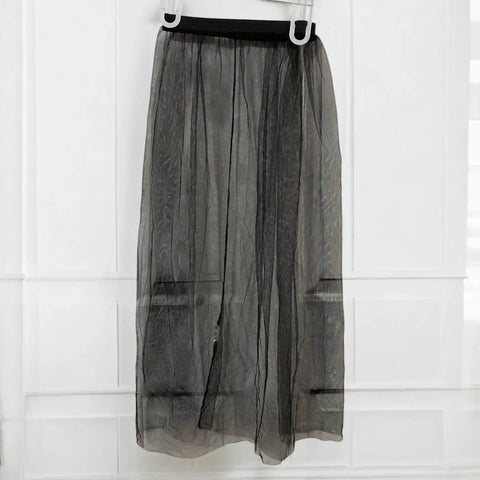 Black High Waisted Sheer Midi Skirt - One size / Black / Lifestyle - Midi Skirts