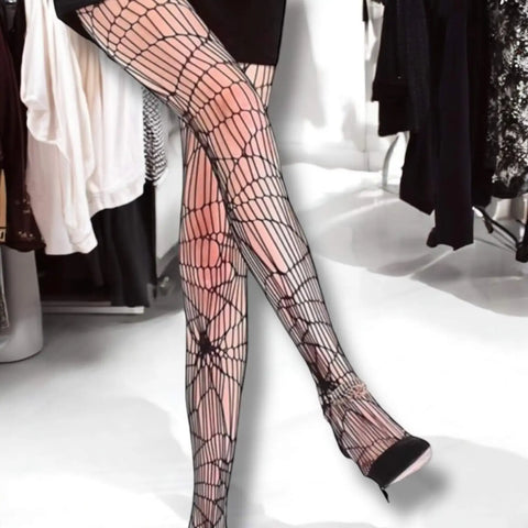 Black Spider Web Tights Pantyhose with heels 