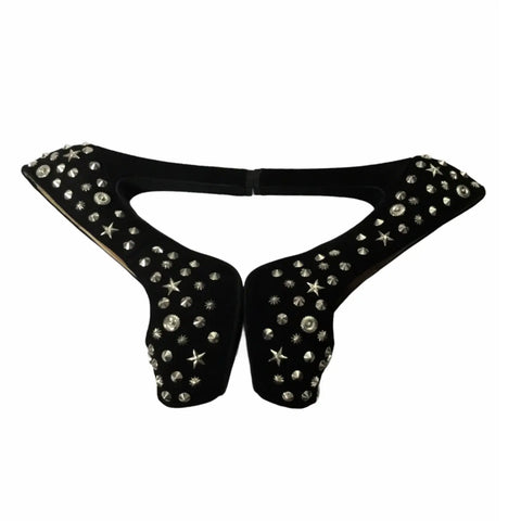 Black suede high heels with silver studs, Jeffrey Campbell punk gothic platform design