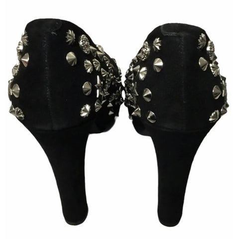 Black suede high heels with silver studs, Jeffrey Campbell punk gothic platform design