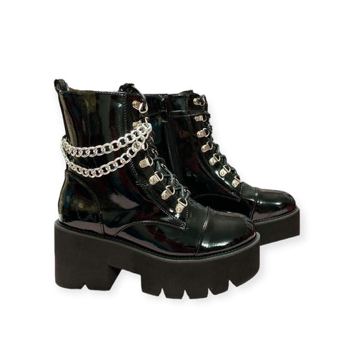 Edgy Black Patent Platform Combat Boots