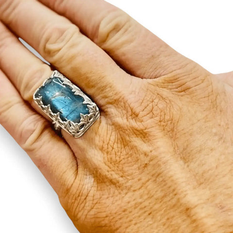 Blue Labradorite Sterling Silver Ring bold women's ring size 6