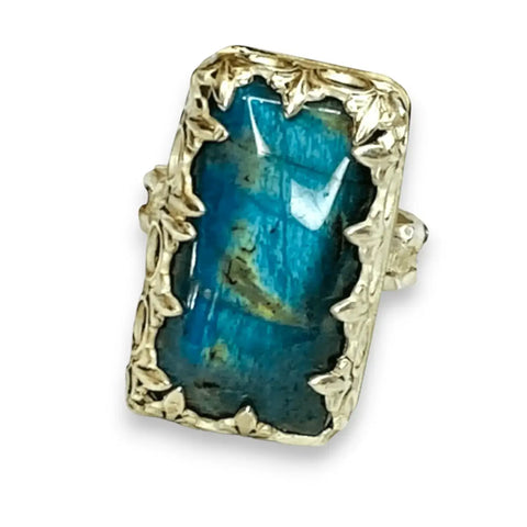 Blue Labradorite Sterling Silver Ring bold women's ring size 6