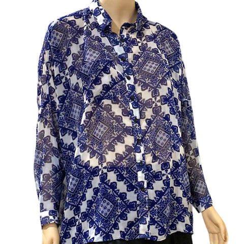 Blue Paisley Oversized Button Down Shirt