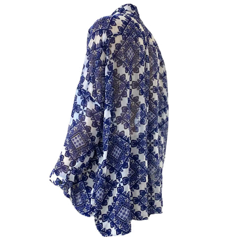 Blue Paisley Oversized Button Down Shirt