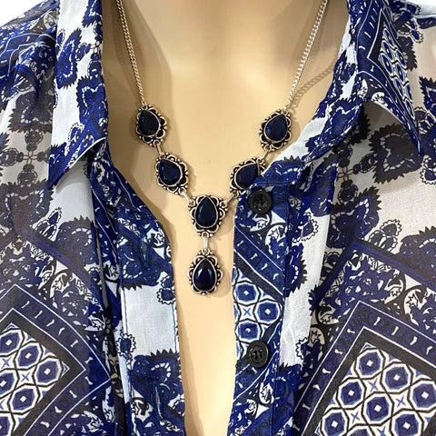 Blue Paisley Oversized Button Down Shirt