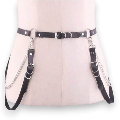 Black Faux Leather Chain Suspender Belt – Y2K Body Harness