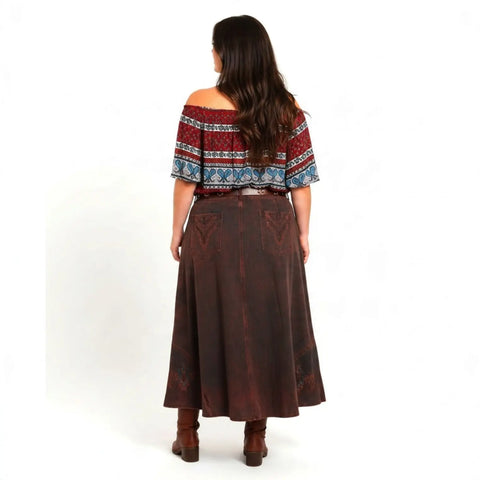 Bohemian Off Shoulder Paisley Top with smocked neckline and colorful floral print back view