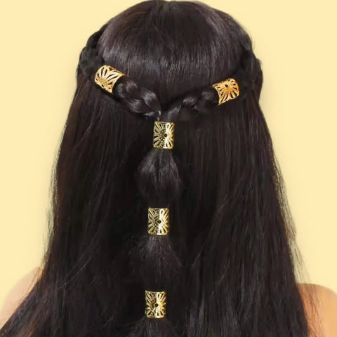 Boho Braided Gold Cuffs Hair Jewelry five gold textured aluminum hair cuffs for braids/locs, adjustable, tribal-inspired