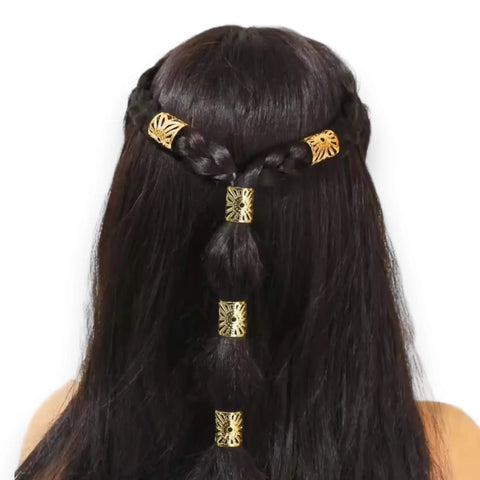 Boho Braided Gold Cuffs Hair Jewelry five gold textured aluminum hair cuffs for braids/locs, adjustable, tribal-inspired